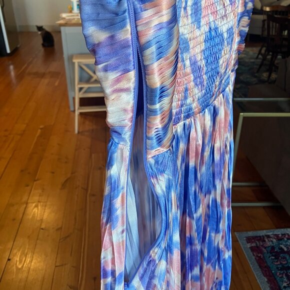 ASTR the Label "Maeve" Pleated Midi Dress Size S Blue/Pink Abstract - Picture 7 of 13